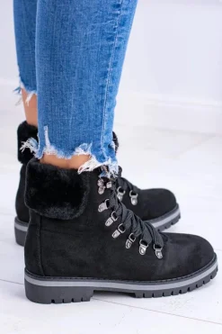 Czarne Damskie Traperki Z Futerkiem Timberki Vices K2