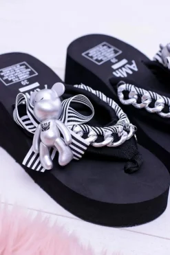 Czarne Ekstrawaganckie Klapki na Koturnie Shock