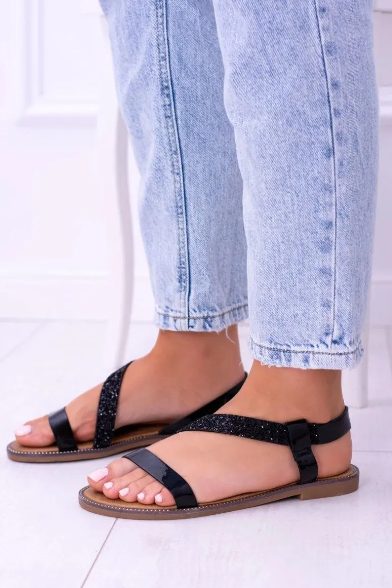 Czarne Eleganckie Wsuwane Damskie Sandały SweetMilano