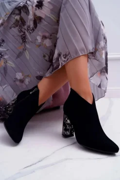 Czarne Eleganckie Zamszowe Botki na Słupku Laura Messi 2047