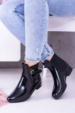 Czarne Lakierowane Damskie Kalosze Sztyblety Someday
