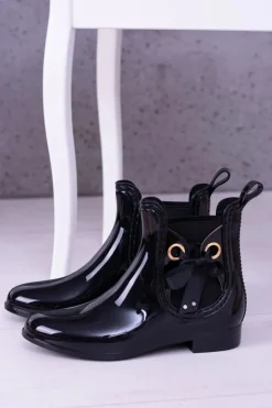 Czarne Lakierowane Damskie Kalosze Sztyblety Someday