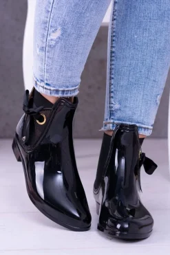 Czarne Lakierowane Damskie Kalosze Sztyblety Someday