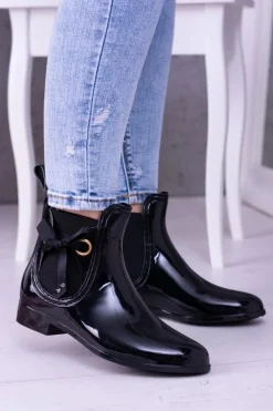 Czarne Lakierowane Damskie Kalosze Sztyblety Someday