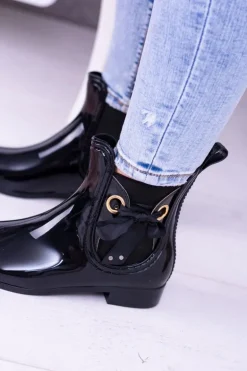 Czarne Lakierowane Damskie Kalosze Sztyblety Someday