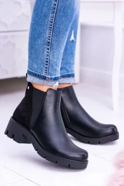 Czarne Płaskie Ocieplane Botki Murcio