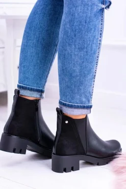 Czarne Płaskie Ocieplane Botki Murcio