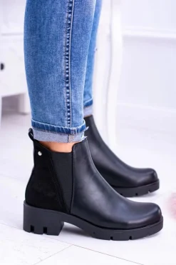 Czarne Płaskie Ocieplane Botki Murcio