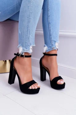 Czarne Sandały na Słupku Platforma SkyDream