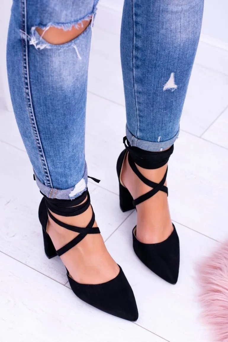 Czarne Wiązane Czółenka Na Słupku Demmi