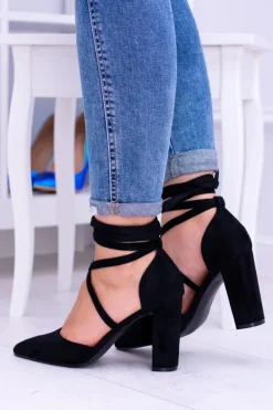 Czarne Wiązane Czółenka Na Słupku Demmi