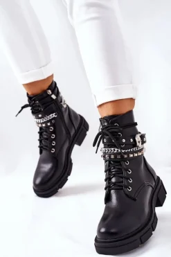 Czarne Workery Botki z Klamrą Grosstick