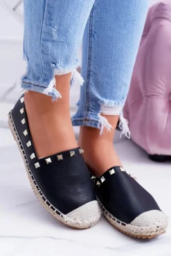Czarne Wsuwane Espadryle z Ćwiekami Christiane
