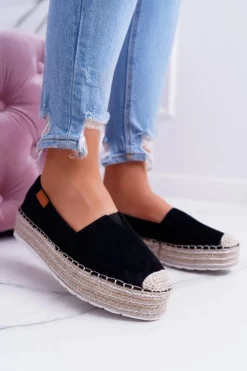 Czarne Wsuwane Zamszowe Espadryle Mariako