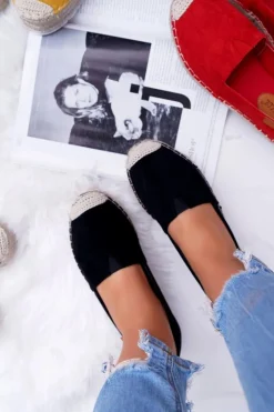 Czarne Wsuwane Zamszowe Espadryle Mariako