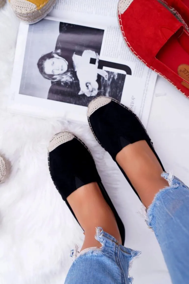 Czarne Wsuwane Zamszowe Espadryle Mariako