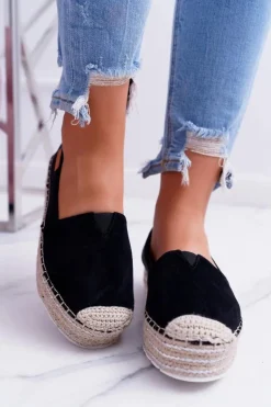 Czarne Wsuwane Zamszowe Espadryle Mariako
