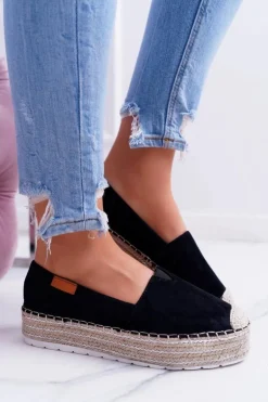 Czarne Wsuwane Zamszowe Espadryle Mariako