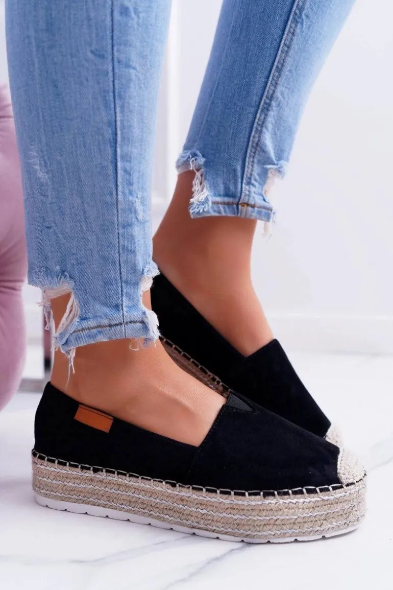 Czarne Wsuwane Zamszowe Espadryle Mariako