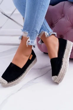 Czarne Wsuwane Zamszowe Espadryle Mariako