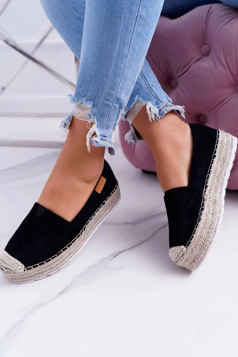 Czarne Wsuwane Zamszowe Espadryle Mariako