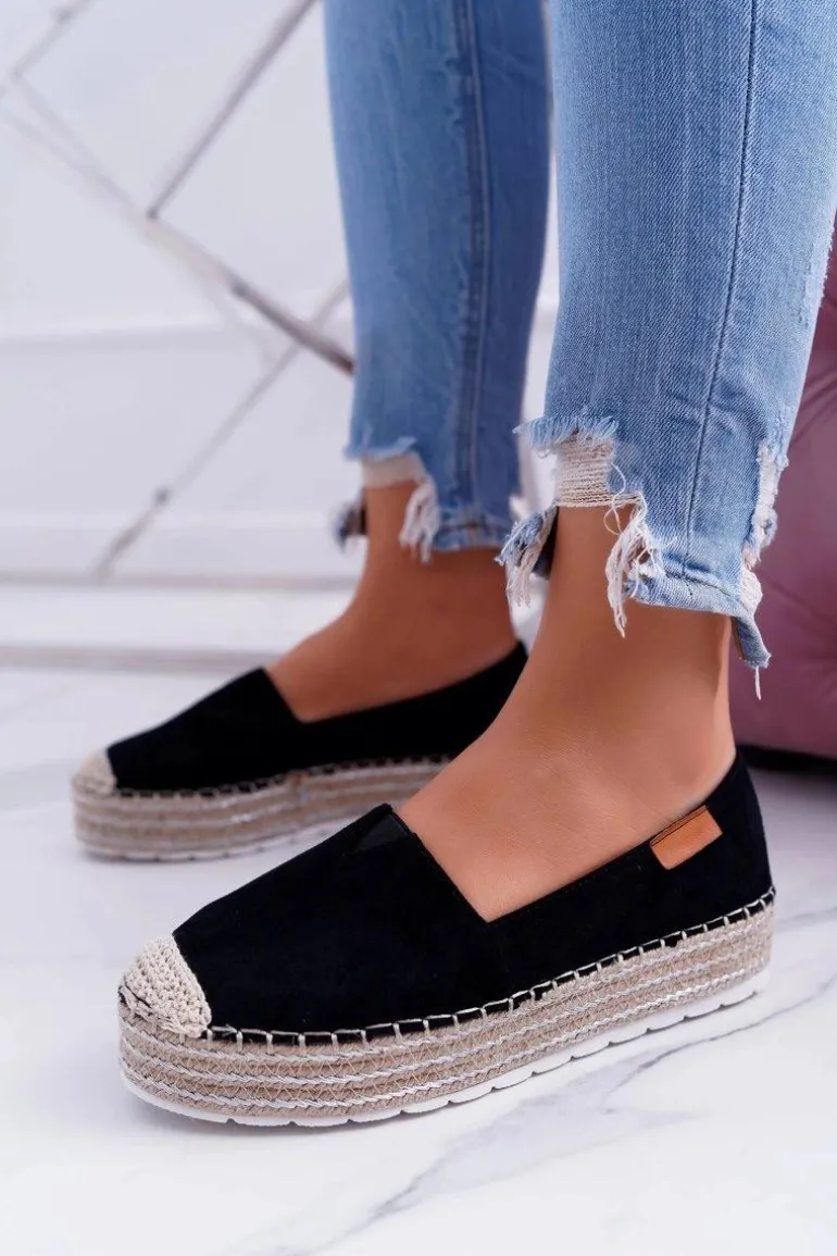 Czarne Wsuwane Zamszowe Espadryle Mariako