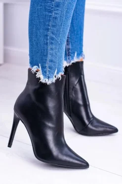Czarne Wysokie Botki Na Szpilce Remos