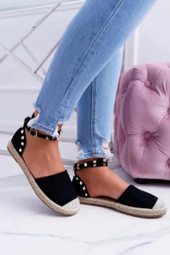 Czarne Zamszowe Espadryle Balerinki z Ćwiekami Christelle