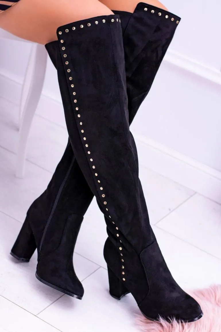 Czarne Zamszowe Kozaki Muszkieterki Portoso