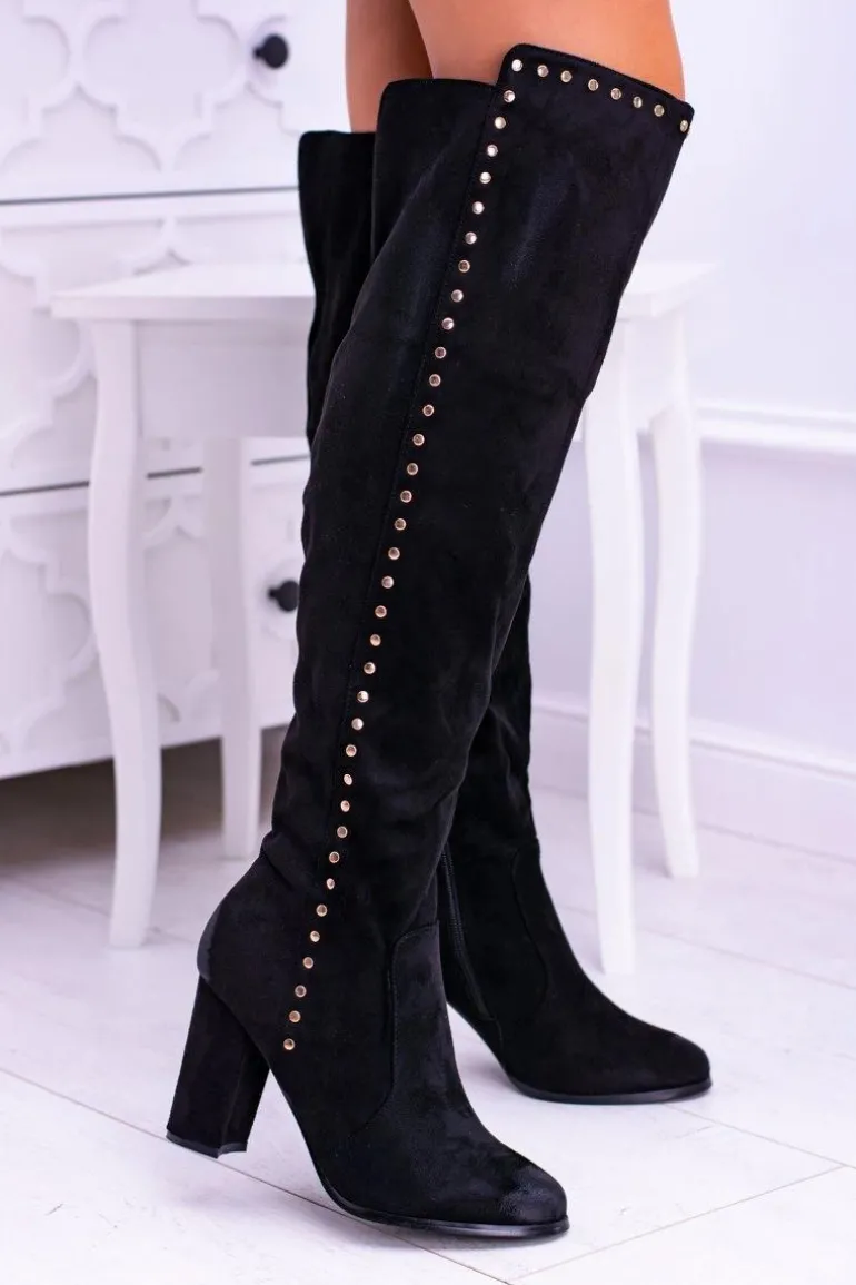 Czarne Zamszowe Kozaki Muszkieterki Portoso