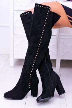 Czarne Zamszowe Kozaki Muszkieterki Portoso