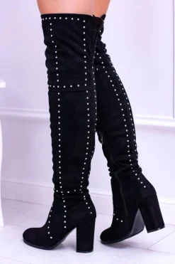 Czarne Zamszowe Kozaki Za Kolano Muszkieterki Ćwieki Almo