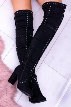 Czarne Zamszowe Kozaki Za Kolano Muszkieterki Ćwieki Almo