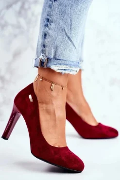 Czółenka damskie Bordowe Zamszowe Na Słupku Sergio Leone Campbell