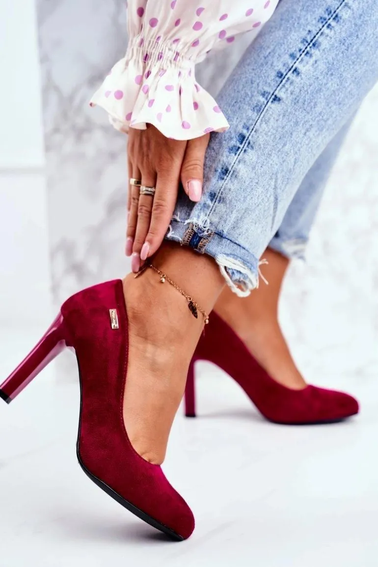 Czółenka damskie Bordowe Zamszowe Na Słupku Sergio Leone Campbell