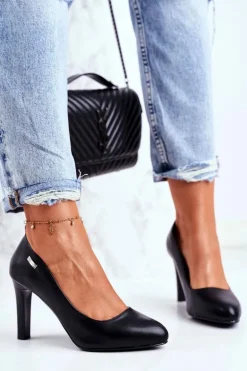 Czółenka damskie Czarne Matowe Sergio Leone Na Słupku Campbell