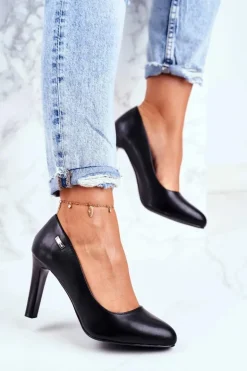 Czółenka damskie Czarne Matowe Sergio Leone Na Słupku Campbell