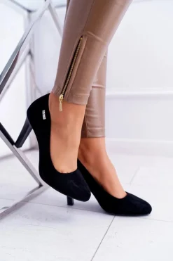 Czółenka damskie Czarne Na Słupku Zamsz Sergio Leone Campbell