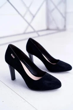 Czółenka damskie Czarne Na Słupku Zamsz Sergio Leone Campbell