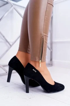 Czółenka damskie Czarne Na Słupku Zamsz Sergio Leone Campbell