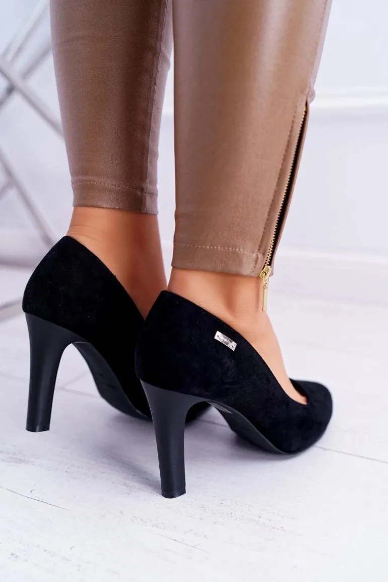 Czółenka damskie Czarne Na Słupku Zamsz Sergio Leone Campbell