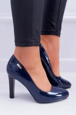Czółenka damskie Lakierowane Granatowe Na Słupku Sergio Leone Campbell