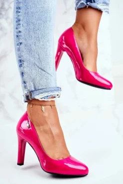 Czółenka damskie Lakierowane Na Słupku Sergio Leone Fuksja Campbell