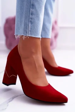 Czółenka Damskie Laura Messi Zamszowe Czerwone 2050 Tiffany