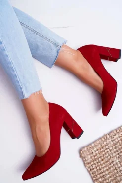 Czółenka Damskie Laura Messi Zamszowe Czerwone 2050 Tiffany