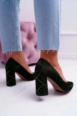 Czółenka Damskie Laura Messi Zamszowe Oliwkowe 2050