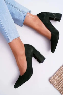 Czółenka Damskie Laura Messi Zamszowe Oliwkowe 2050