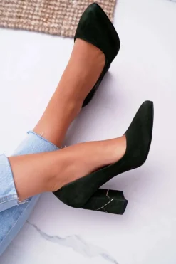 Czółenka Damskie Laura Messi Zamszowe Oliwkowe 2050