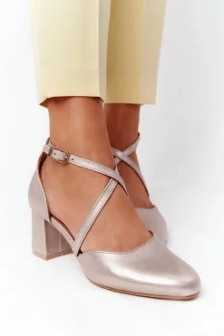 Czółenka Damskie Maciejka Skórzane Złote 04070-25