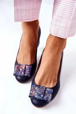 Czółenka Damskie Maciejka Zamszowe Granatowe 3356A-19